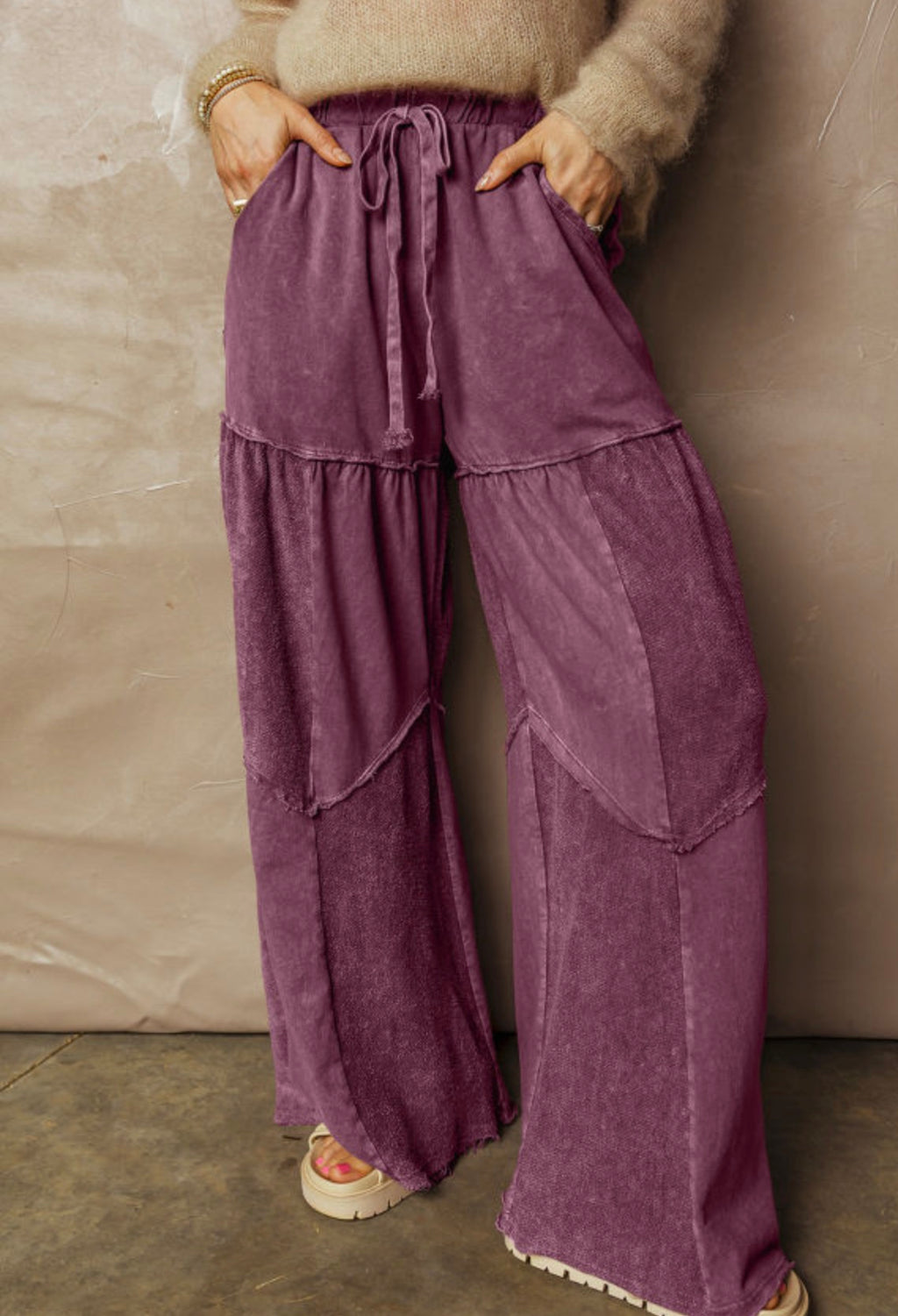 Mineral washed tiered pant