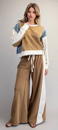 Denim trim pant set