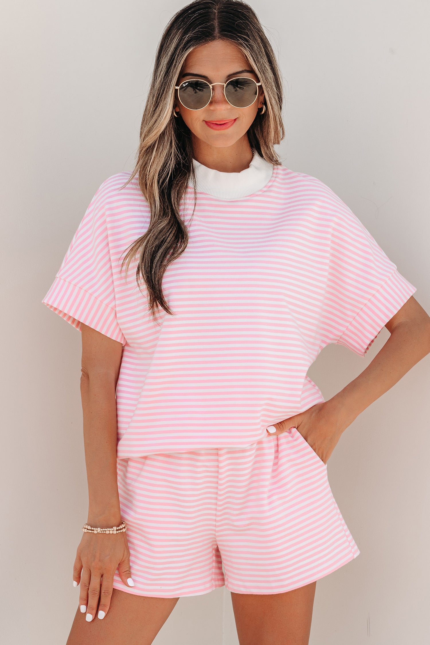 Pink Sorbet Mock Neck Striped Set