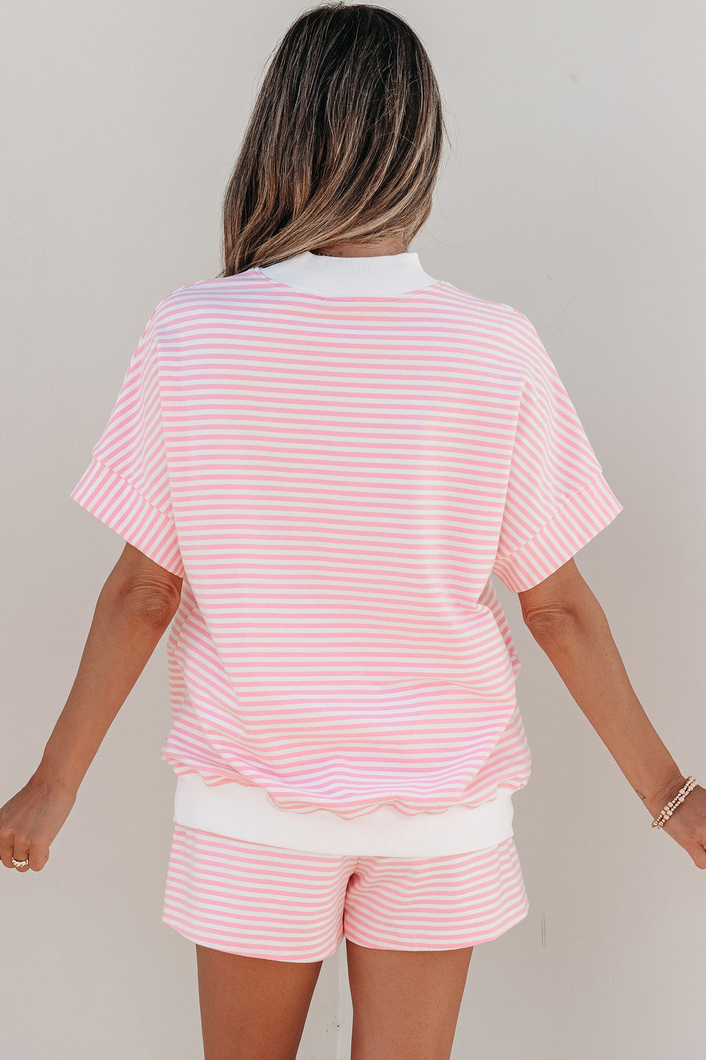 Pink Sorbet Mock Neck Striped Set