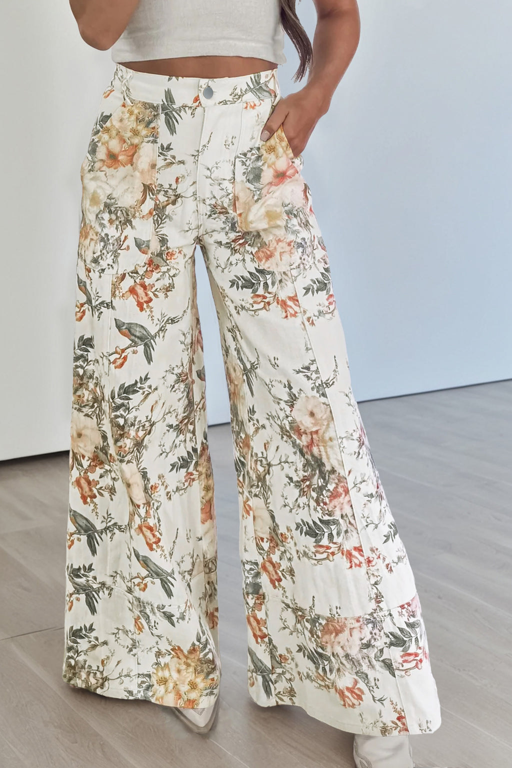 Vintage Style Floral High Waist Pant
