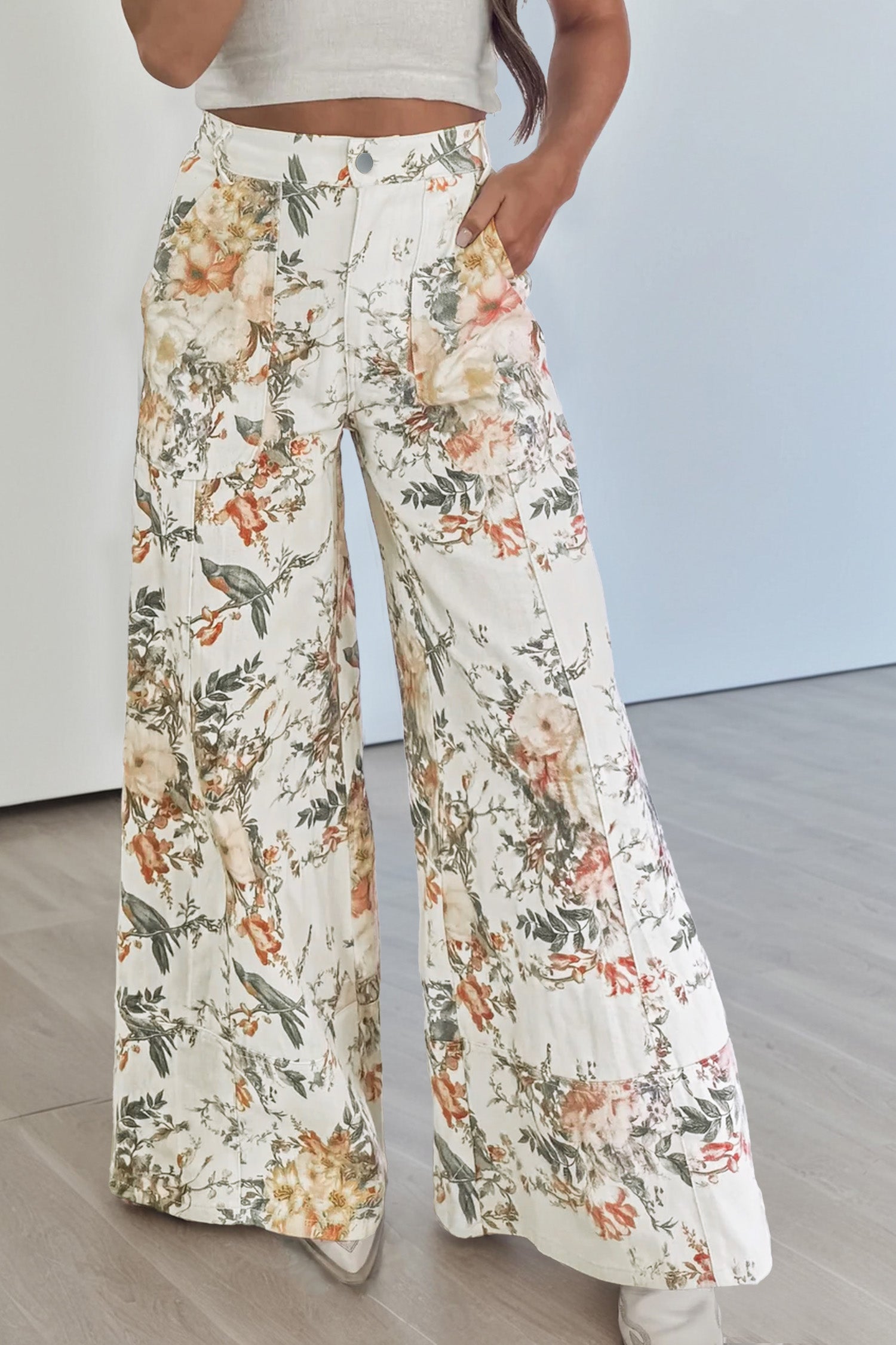 Vintage Style Floral High Waist Pant